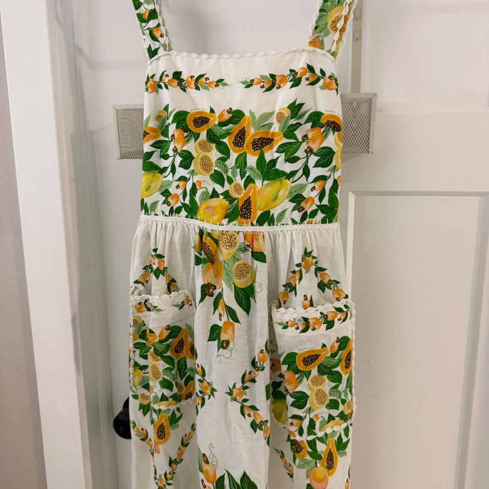 Farm Rio Papaya Salad Scarf Maxi Dress Off-White Linen Blend Size S NWT - Picture 5 of 8